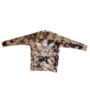 Adidas Crewneck Sweatshirt Reverse Bleach Dyed Logo Sz M Black White Sand Tan
